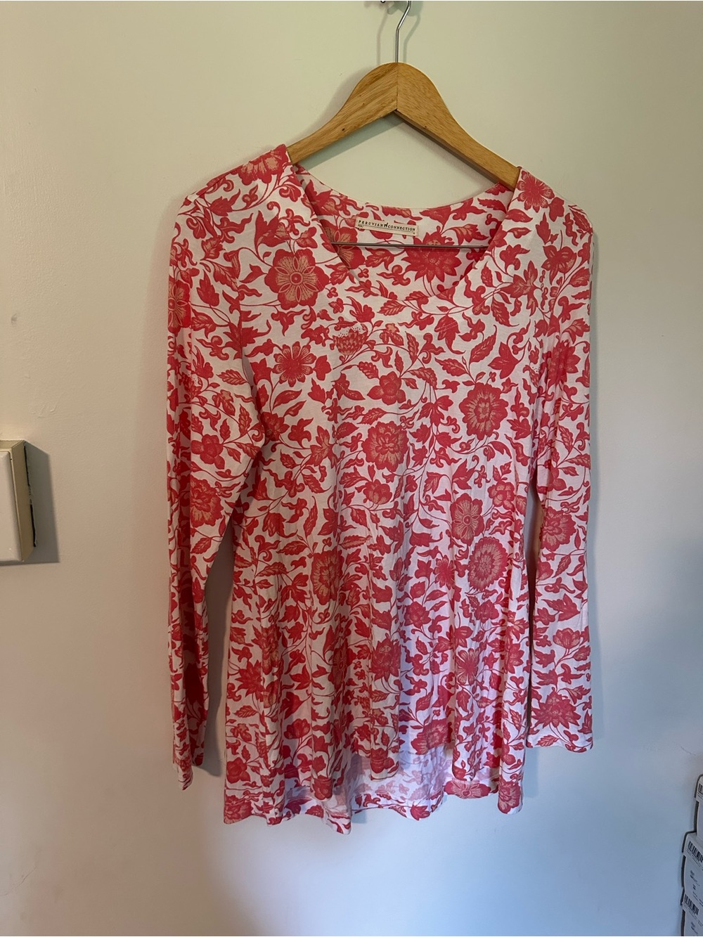 Peruvian Connection floral long sleeve tunic top medium - Picture 2 of 4